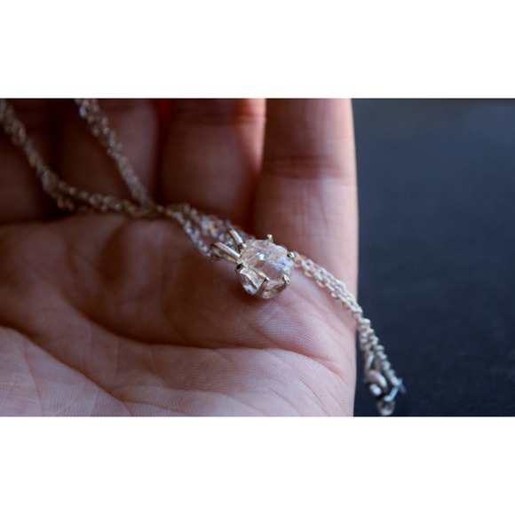 Sterling Silver Raw Diamond Necklace, Rough Diamond Necklace - Picture 3 of 4